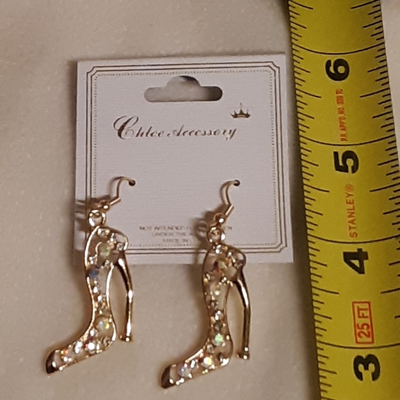 Hollow Heel Gold Irradecent Dangle Earrings NEW RHINESTONE - Picture 4 of 11